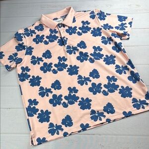 Goodfellow & Co Pink Polo with Blue Floral Pattern Size XL